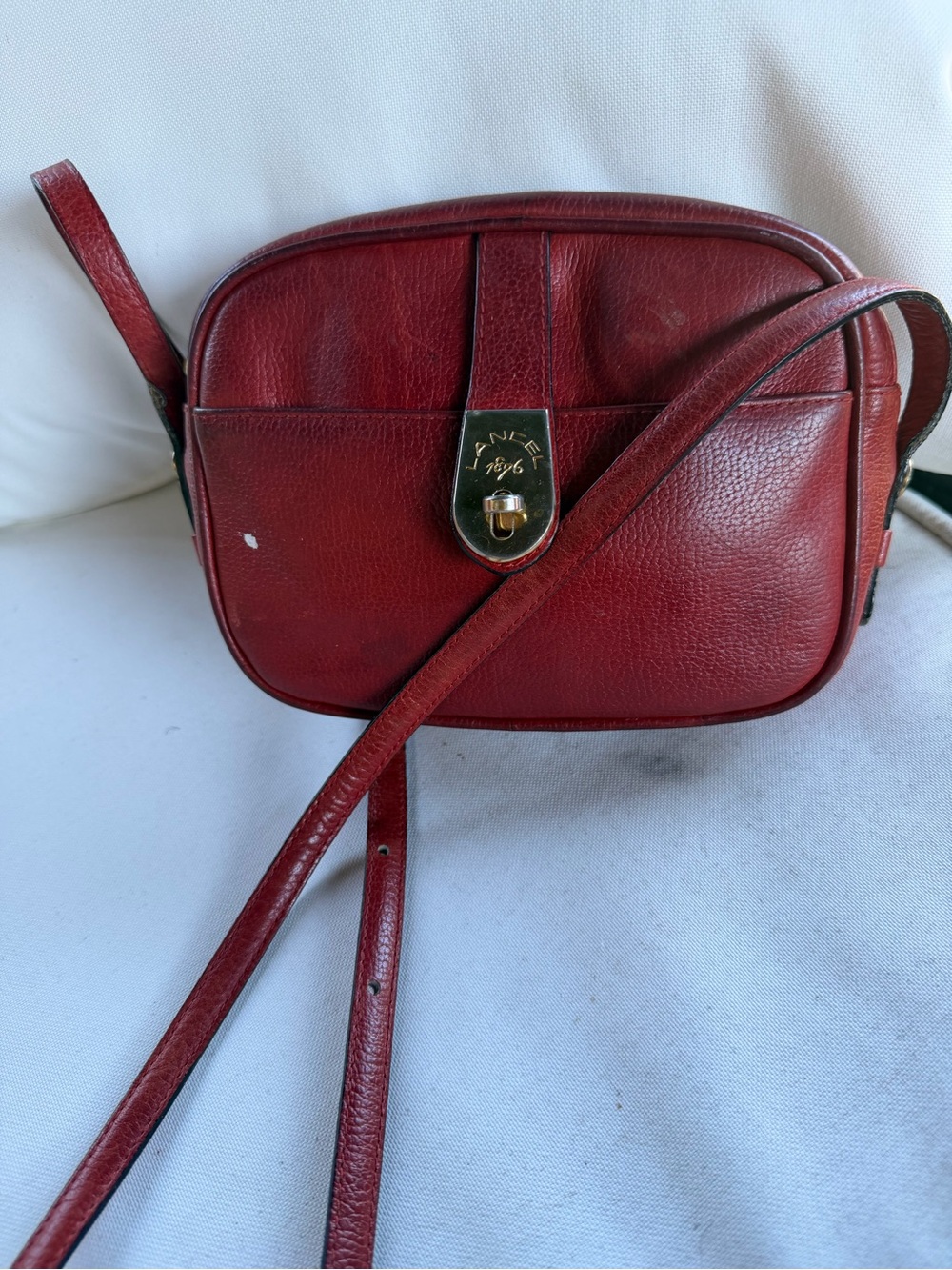 Vintage Red Leather Crossbody Bag by Lancel 1876